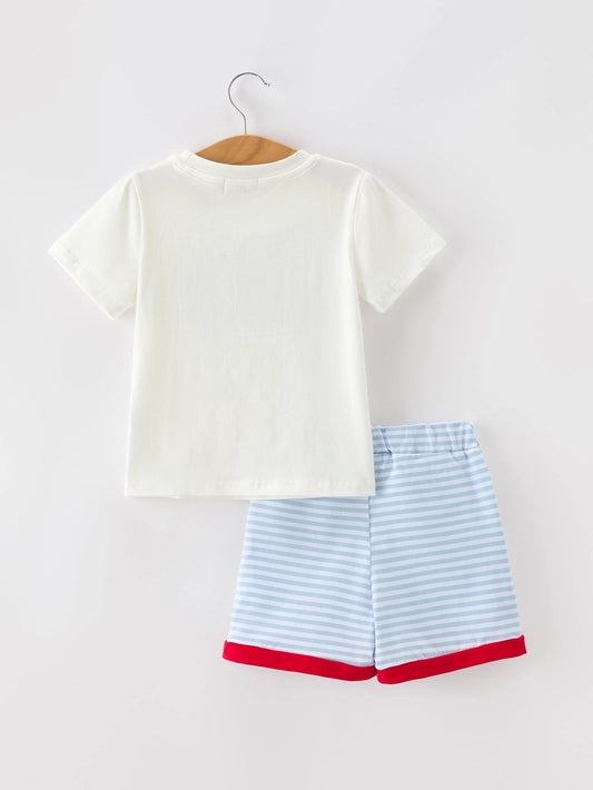 4th of July Flag Appliqué Boy Top and Shorts Set