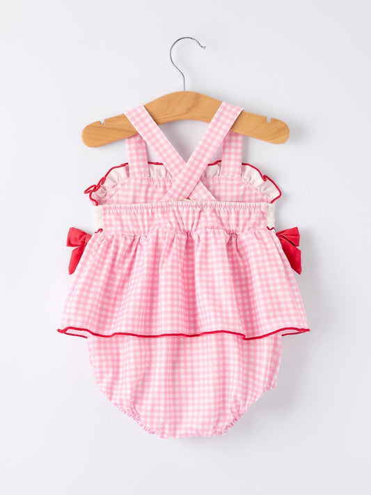 4th of July Plaid Girls Romper Bow Ruffles