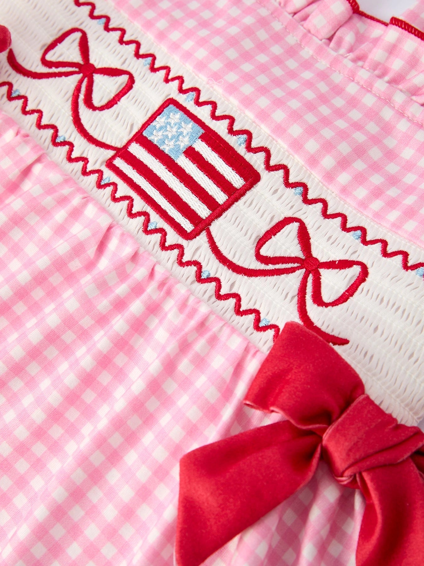 4th of July Plaid Girls Romper Bow Ruffles
