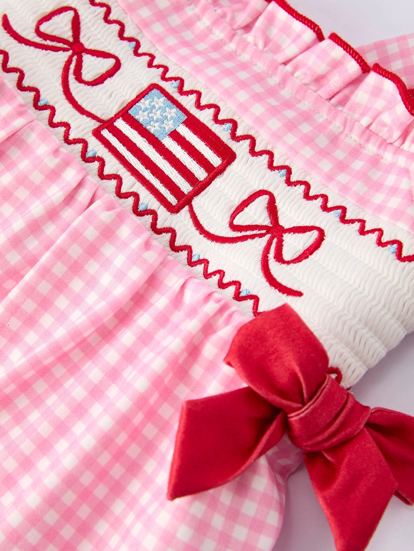 4th of July Plaid Girls Dress Bow Ruffle