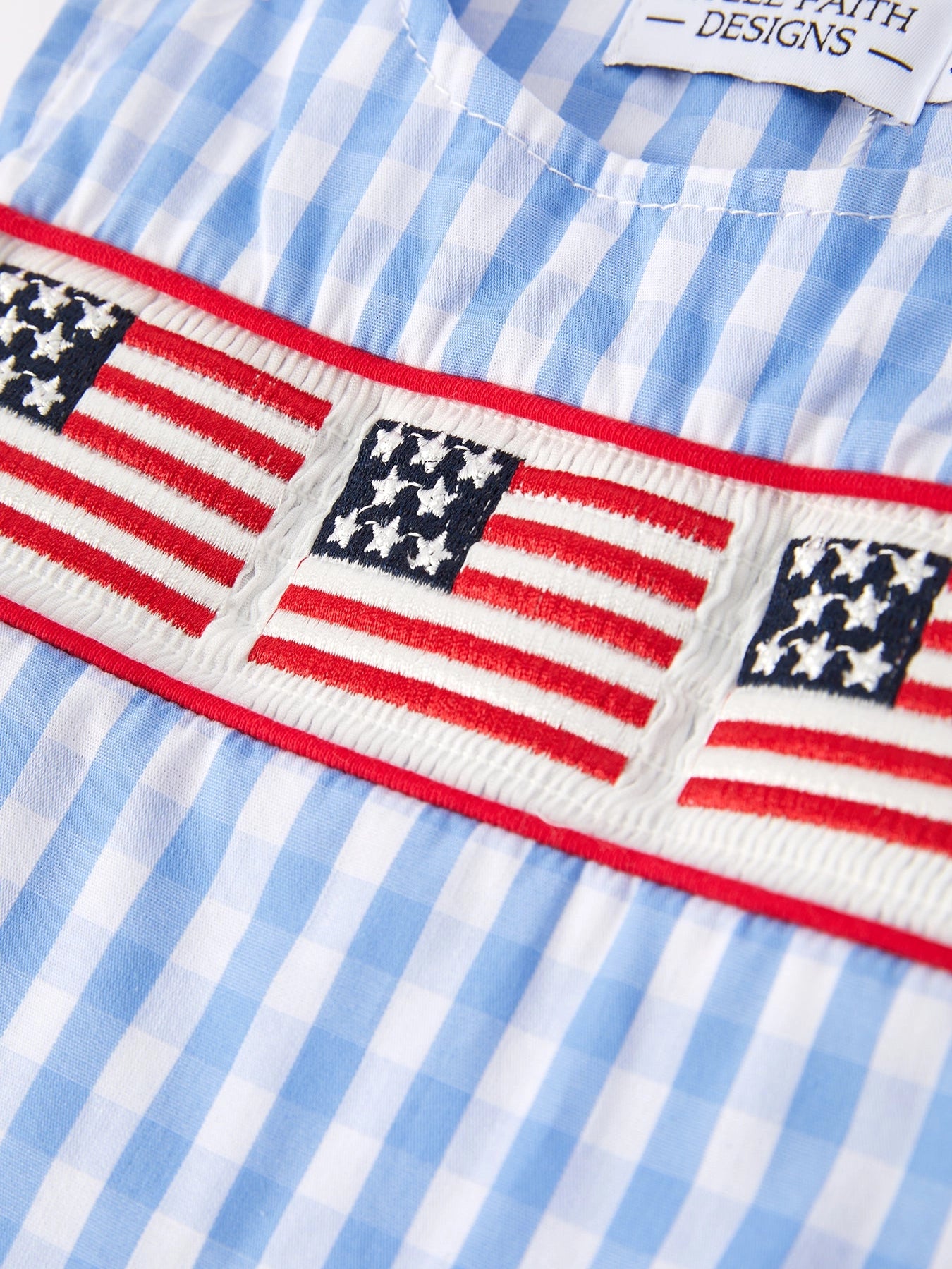 4th of July Flag Embroidery Smocking Boys Romper